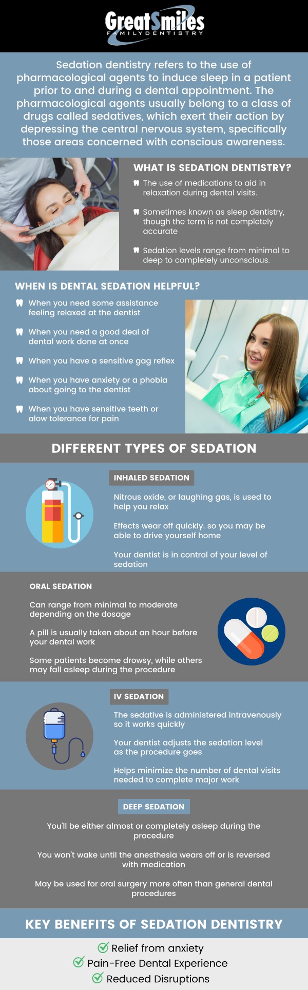 Many people avoid dental visits due to fear, sensitivity, or discomfort, but dental sedation can make your experience calm and worry-free. It can also benefit individuals who need multiple treatments in one visit, allowing them to receive comprehensive dental care comfortably and efficiently. At Great Smiles Family Dentistry, Dr. Nadeem Khan, DDS, offers safe sedation options designed to help patients relax throughout their treatment. For more information, contact us today. We are conveniently located at 4646 Nantuckett Dr Suite D, Toledo, OH 43623. Many people avoid dental visits due to fear, sensitivity, or discomfort, but dental sedation can make your experience calm and worry-free. It can also benefit individuals who need multiple treatments in one visit, allowing them to receive comprehensive dental care comfortably and efficiently. At Great Smiles Family Dentistry, Dr. Nadeem Khan, DDS, offers safe sedation options designed to help patients relax throughout their treatment. For more information, contact us today. We are conveniently located at 4646 Nantuckett Dr Suite D, Toledo, OH 43623.